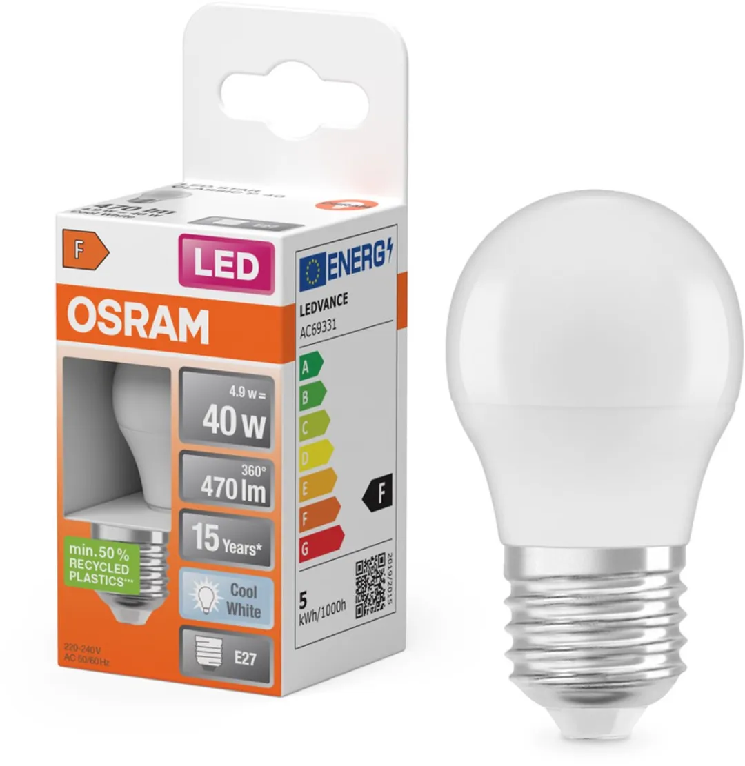 Osram LED Miniball 4.9W E27 Koelwit Mat - 1 Stuks