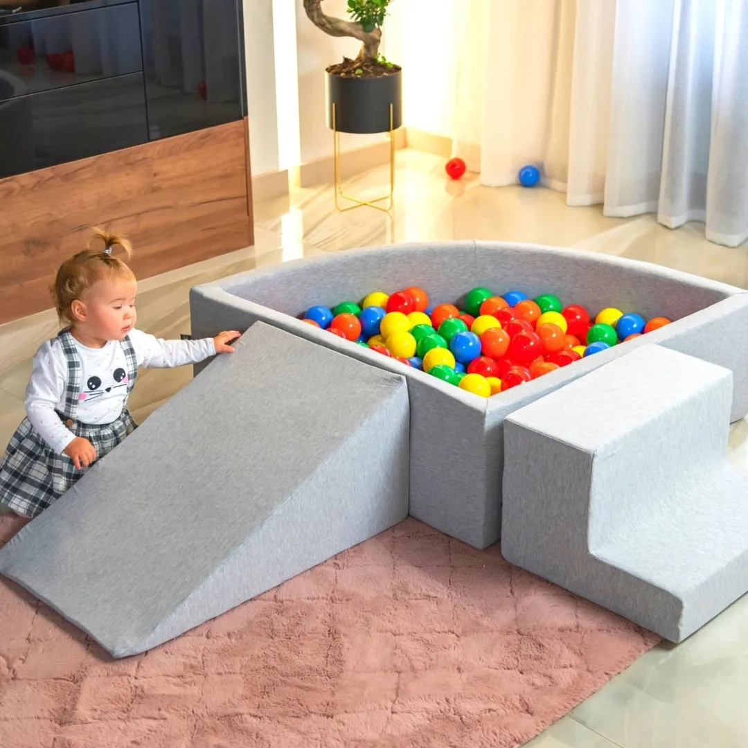 KiddyMoon Schuimspeelset Ballenbad 300 Ballen ∅7cm - Lichtgrijs/Wit/Turkoois