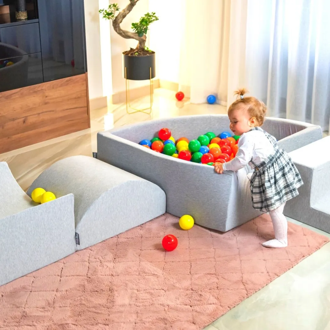 KiddyMoon Schuimspeelset Ballenbad 300 Ballen ∅7cm - Lichtgrijs/Wit/Turkoois