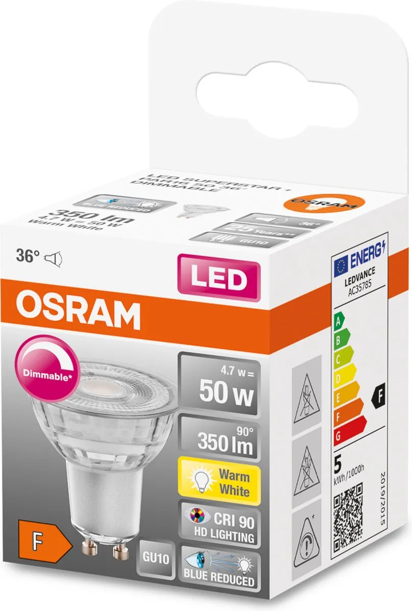 Osram LED Superstar Reflector Spot GU10 4.7W 350lm - Zeer Warm Wit - afbeelding 6 van 6