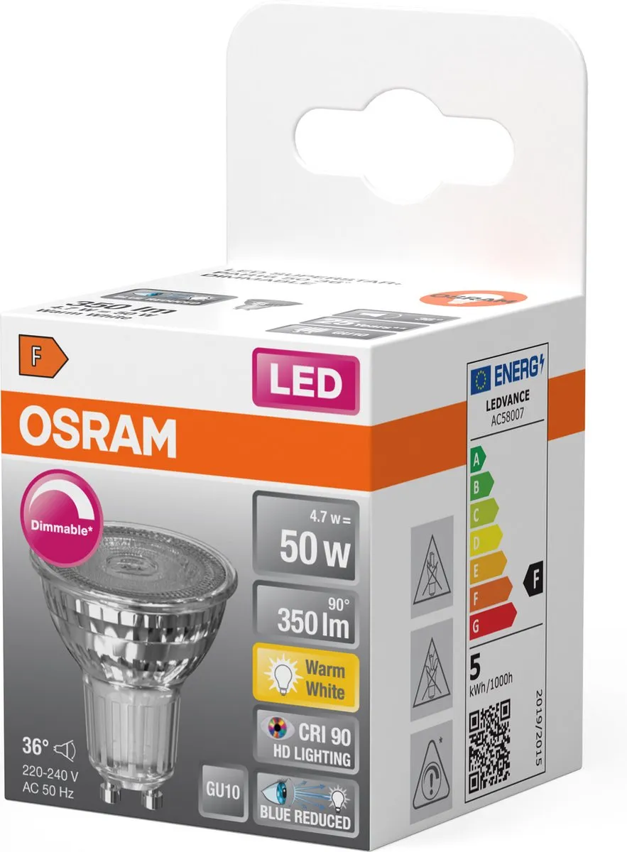 Osram LED Superstar Reflector Spot GU10 4.7W 350lm - Zeer Warm Wit