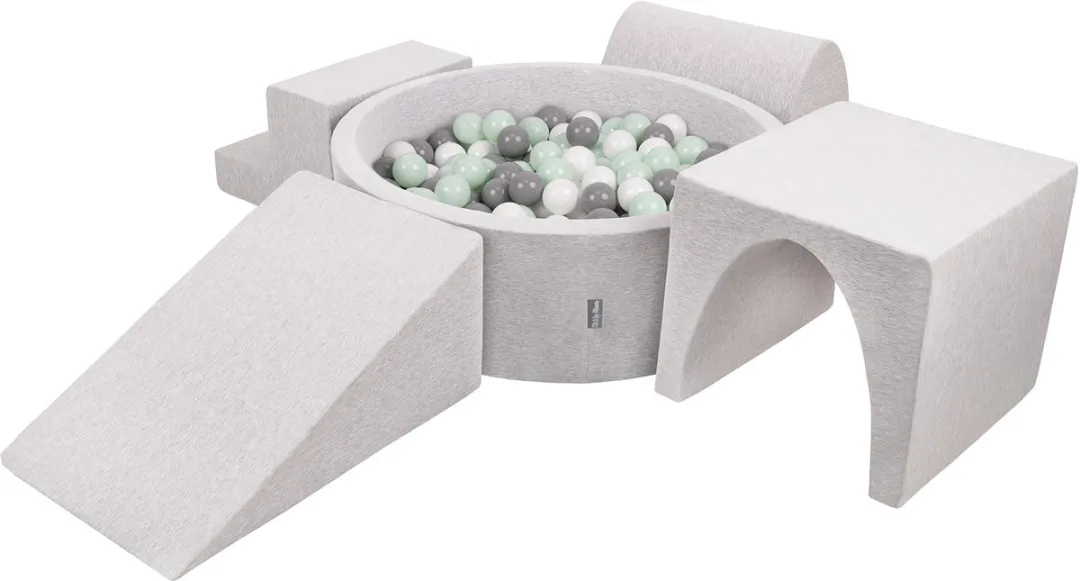 KiddyMoon Schuimspeelplaats Ballenbad 300 Ballen - 424012 - Lichtgrijs/Wit/Grijs/Mint