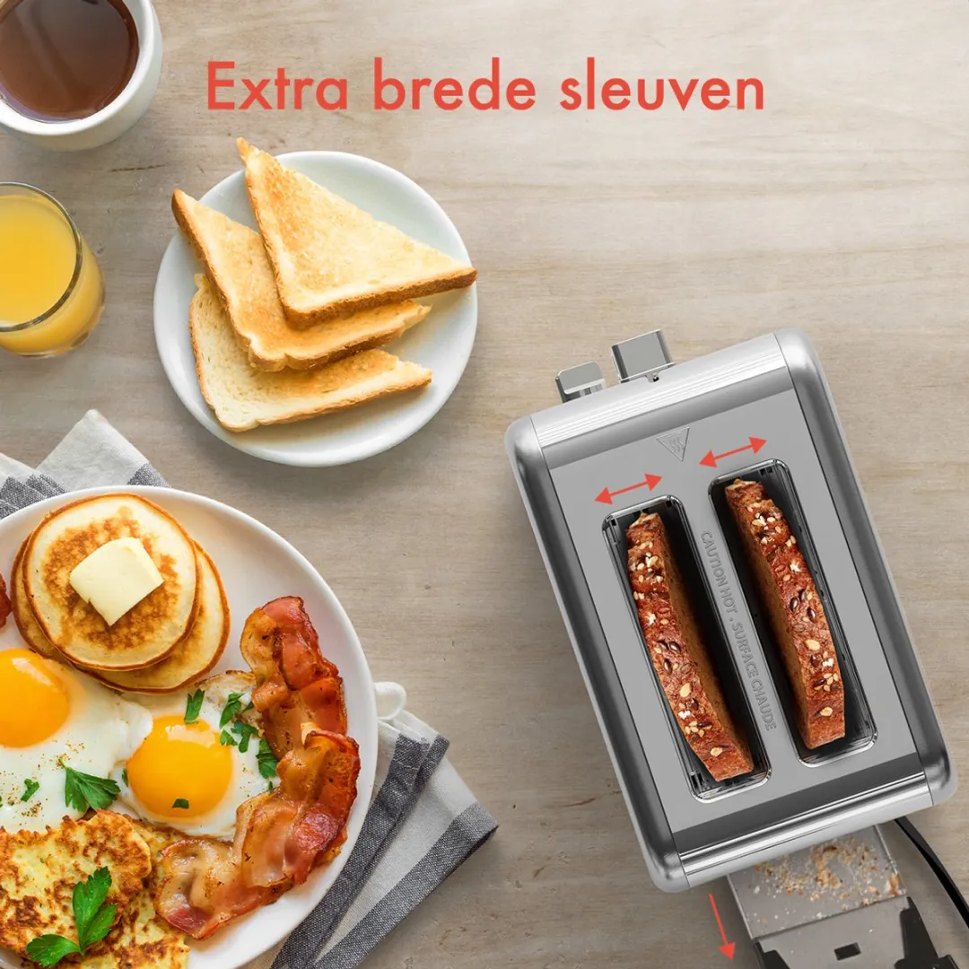 KitchenBrothers KB4004 Broodrooster 815W - 2 Extra Brede Sleuven - Zilver