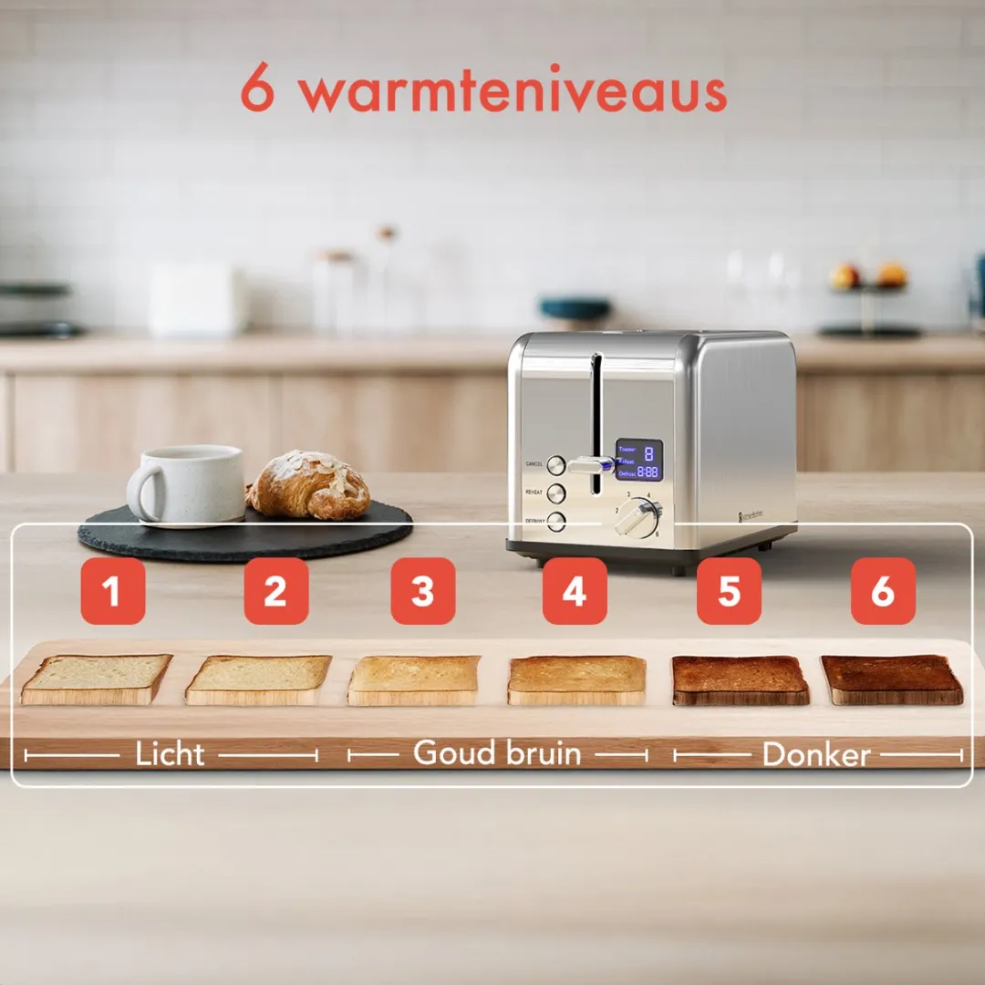 KitchenBrothers KB4004 Broodrooster 815W - 2 Extra Brede Sleuven - Zilver