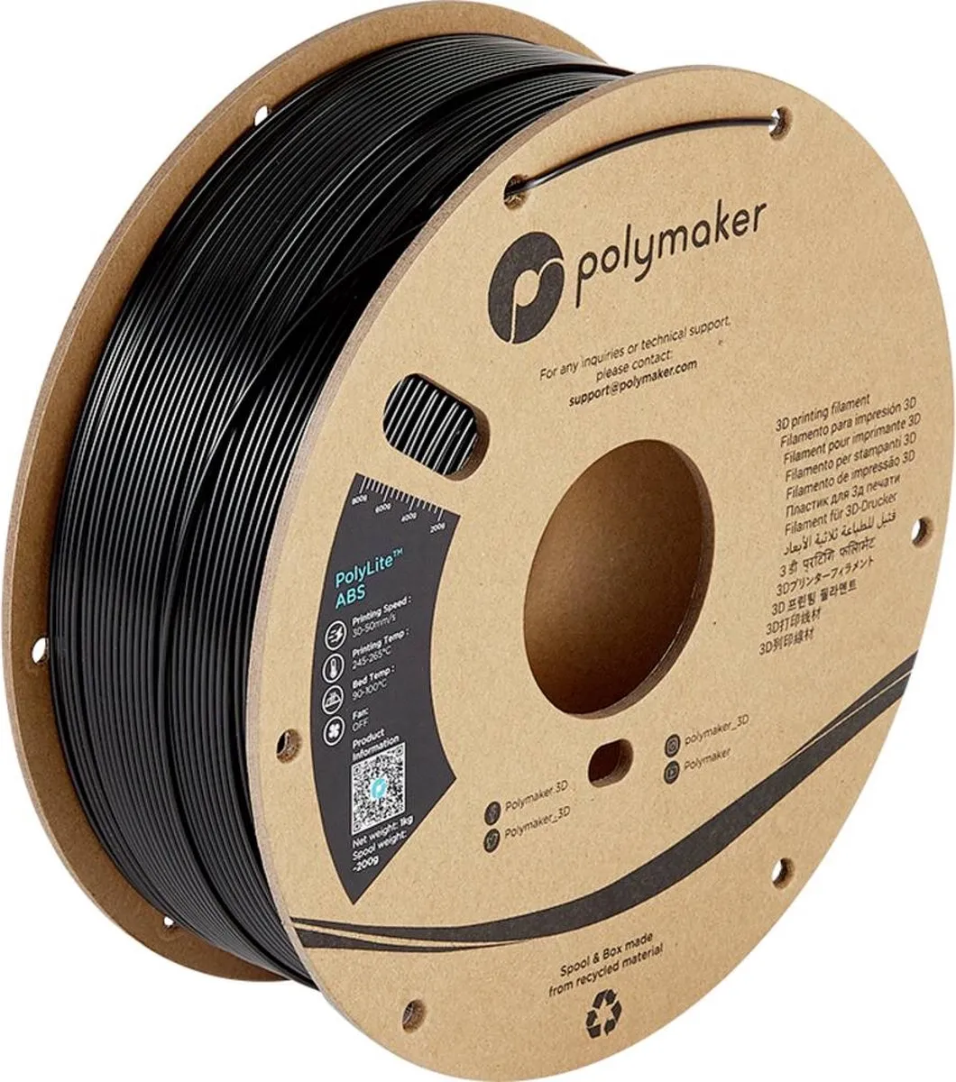 Polymaker PolyLite ABS Geurarm Filament 1.75mm 1000g - Zwart
