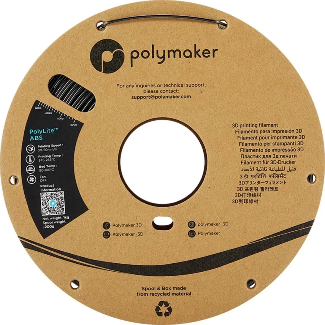 Polymaker PolyLite ABS Geurarm Filament 1.75mm 1000g - Zwart