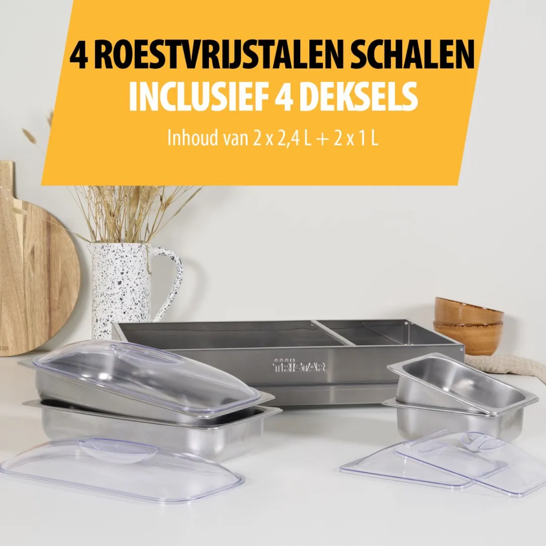Tristar BP-6285 Buffetwarmer 300W - 4 Compartimenten RVS - afbeelding 6 van 6