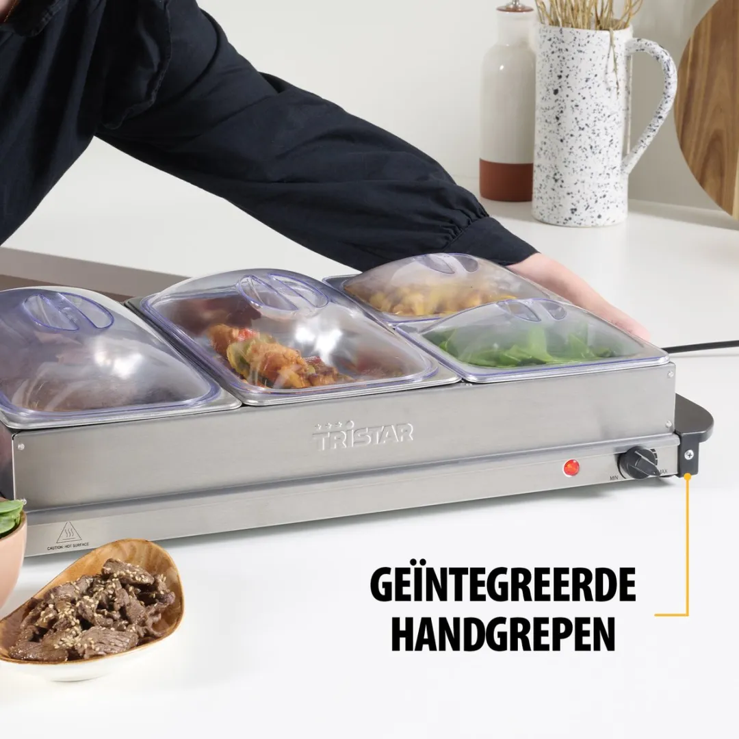 Tristar BP-6285 Buffetwarmer 300W - 4 Compartimenten RVS