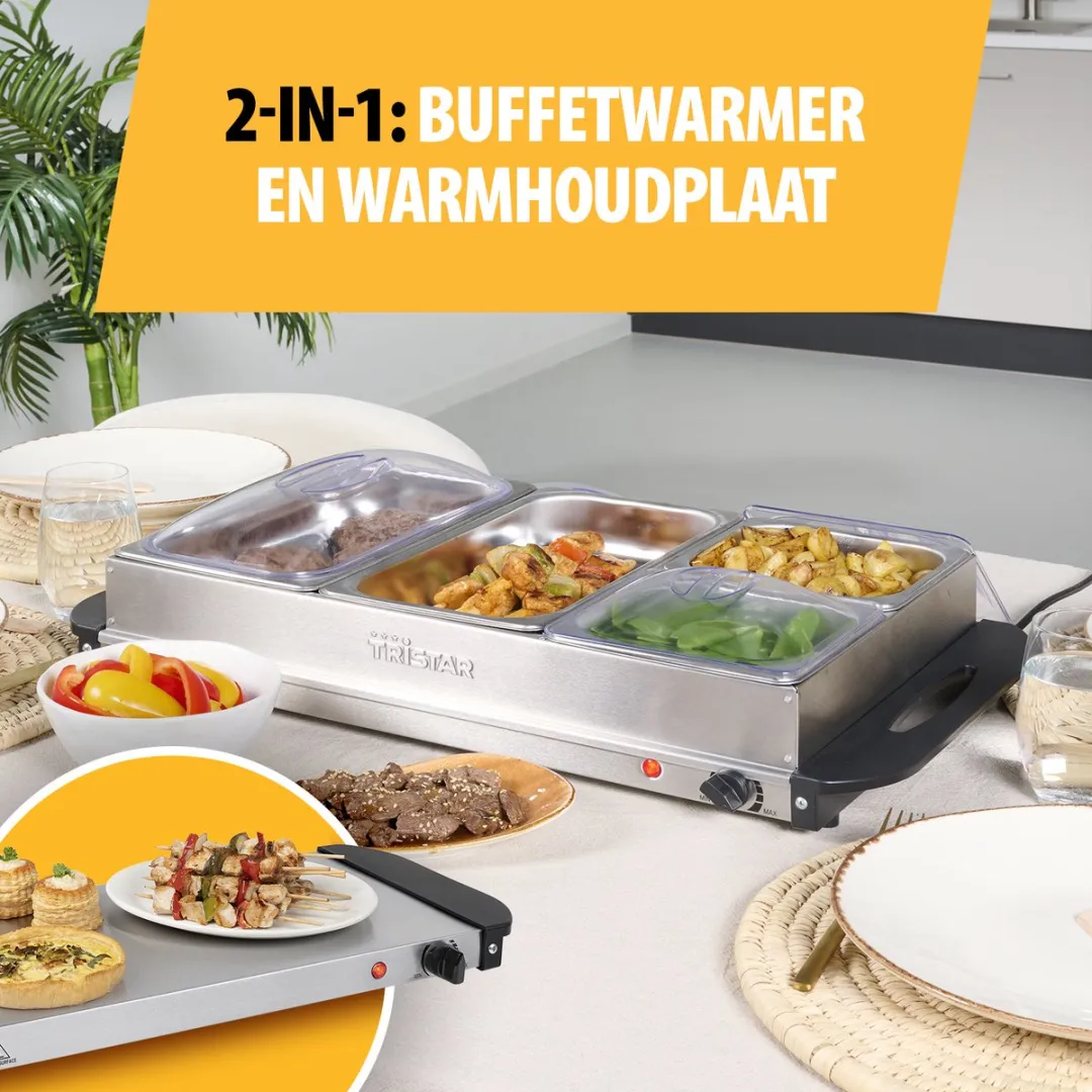 Tristar BP-6285 Buffetwarmer 300W - 4 Compartimenten RVS