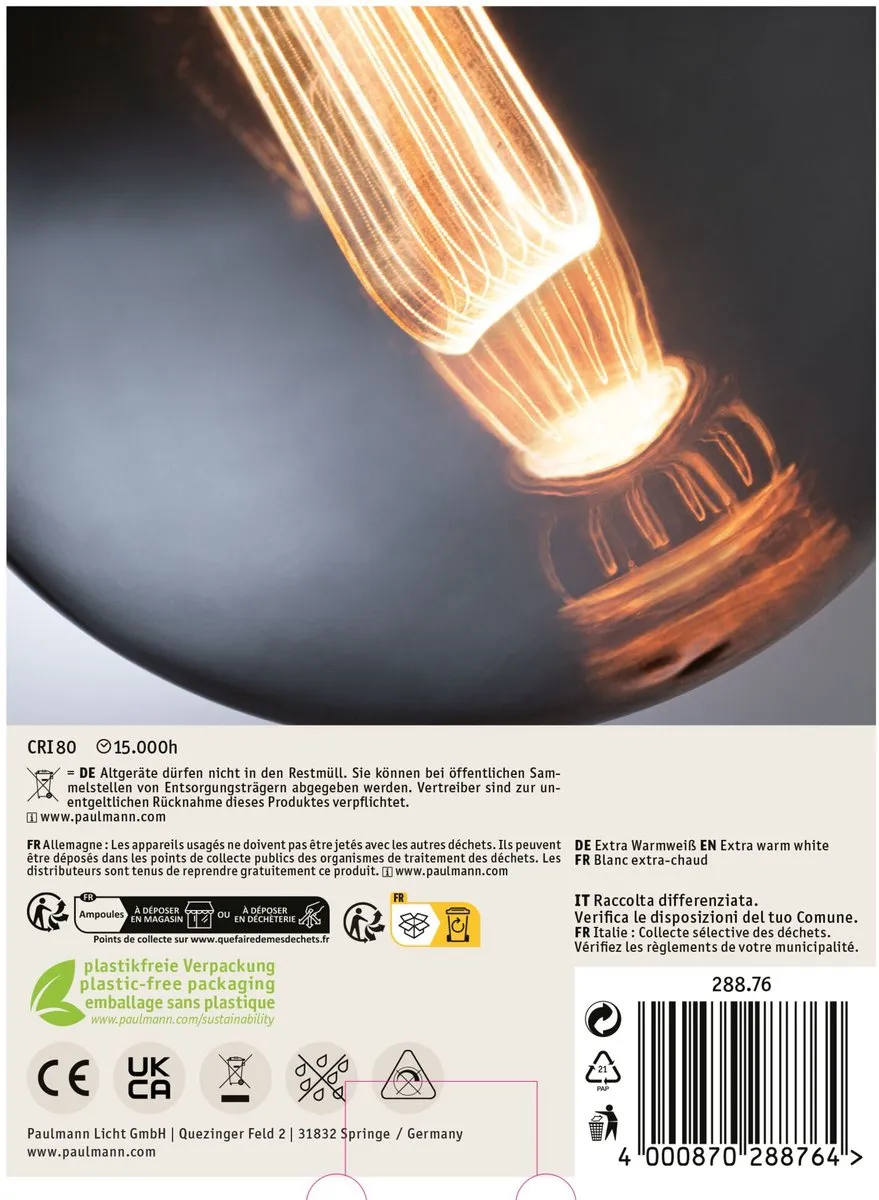 Paulmann Inner Glow Edition LED Globe E27 3,5W - Rookglas - afbeelding 6 van 6