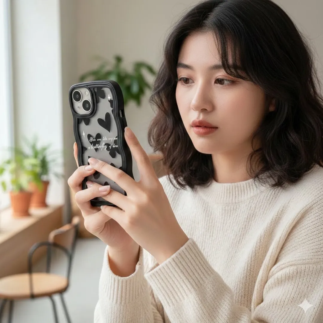 NUVEX iPhone 17 Air Hoesje Zwart - Hartjes & Vlinders - Polskoord