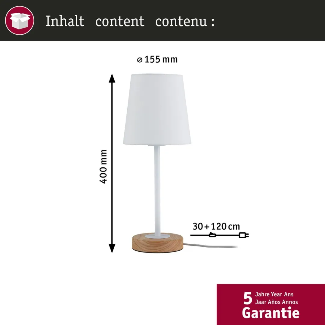 Paulmann Stellan LED-tafellamp E27 20W - Hout/Wit