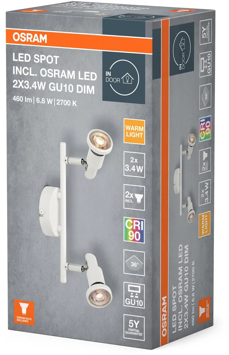 Osram LED Spot GU10 2x3,4W 460lm - Warm wit 2700K - CRI 90