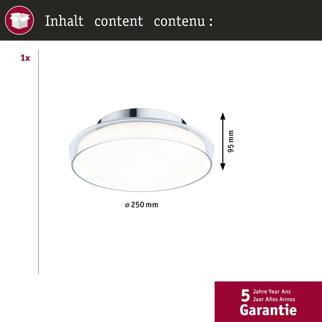 Paulmann Selection Luena LED Plafondlamp IP44 - 600lm 3000K - Glas Chroom - afbeelding 6 van 6