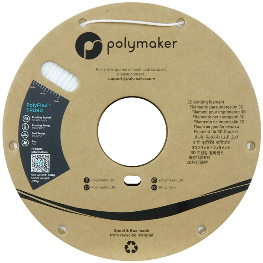 Polymaker PolyFlex TPU90 Filament 1.75mm 750g - Wit