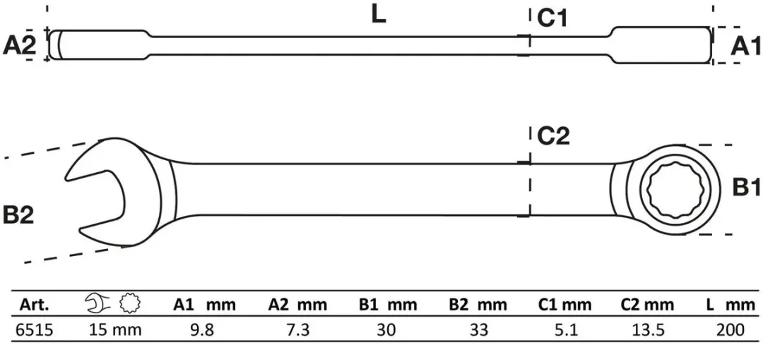 BGS Technic Ratel Ringsteeksleutel 15mm - afbeelding 3 van 3