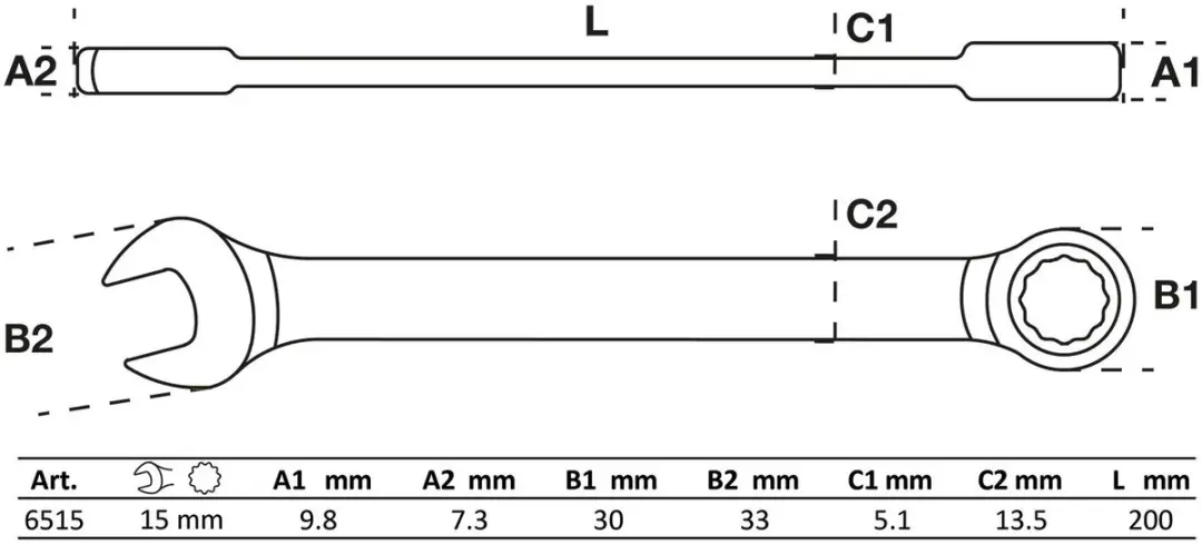 BGS Technic Ratel Ringsteeksleutel 15mm - afbeelding 2 van 3