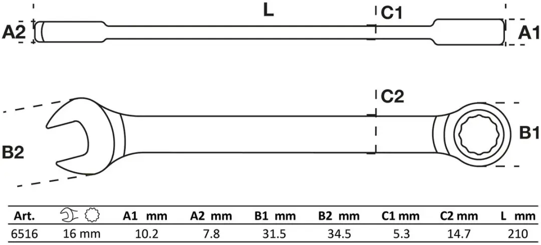 BGS Technic Ratel Ringsteeksleutel 16mm - 6516 - afbeelding 2 van 2