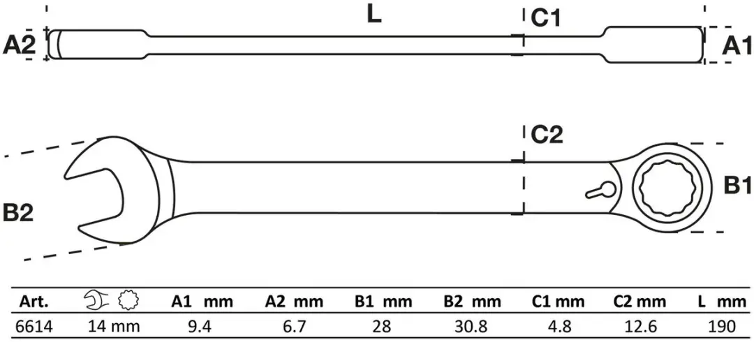 BGS Ratel ringsteeksleutel omschakelbaar 14 mm - afbeelding 3 van 4