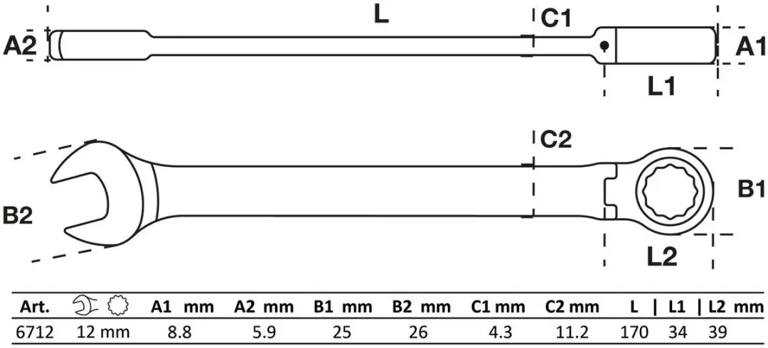 BGS technic 6712 Ratel knie ringsteeksleutel 12 mm - afbeelding 6 van 6