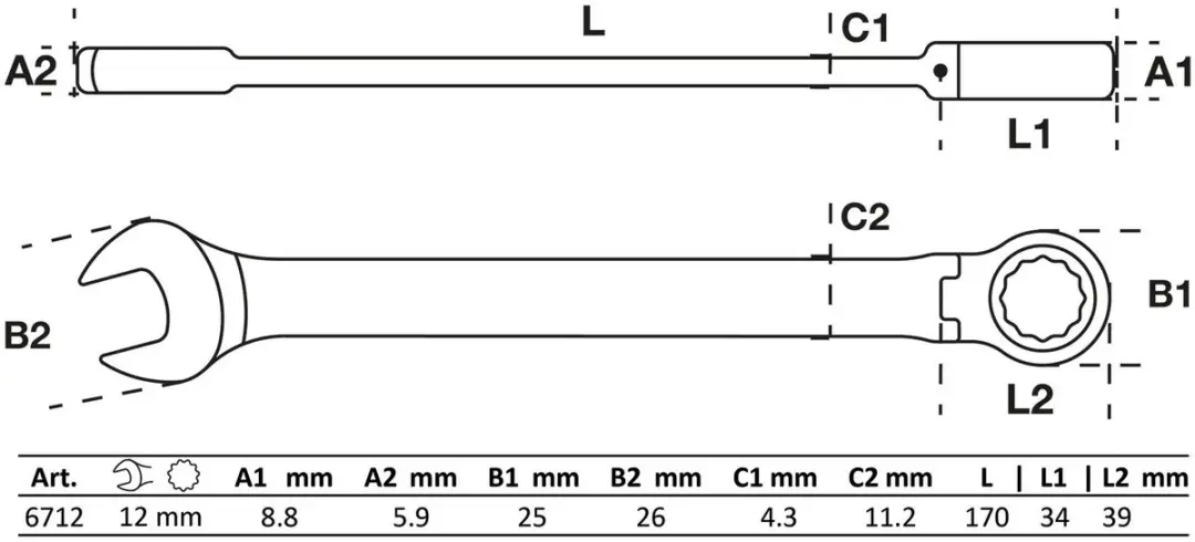 BGS technic 6712 Ratel knie ringsteeksleutel 12 mm - afbeelding 4 van 6