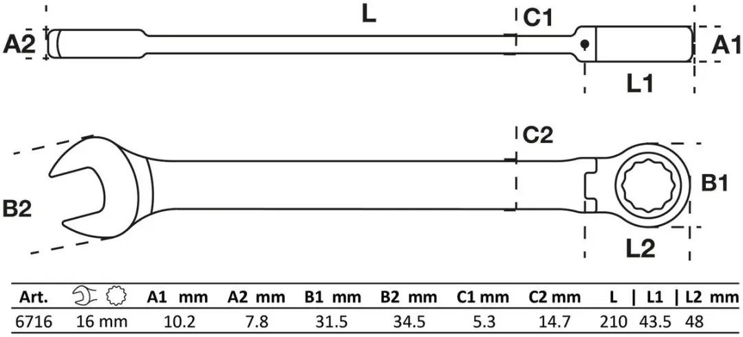 BGS technic Ratel knie ringsteeksleutel 16 mm - afbeelding 6 van 6