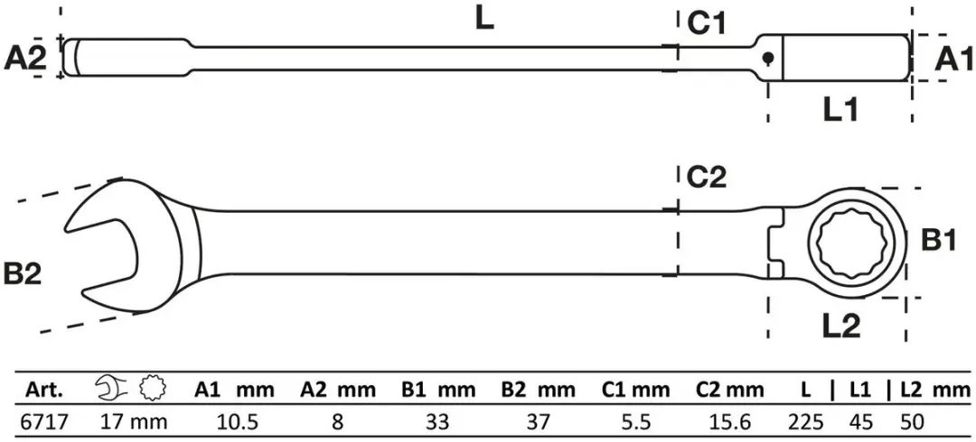 BGS Technic Ratel knie ringsteeksleutel 17 mm - afbeelding 3 van 3