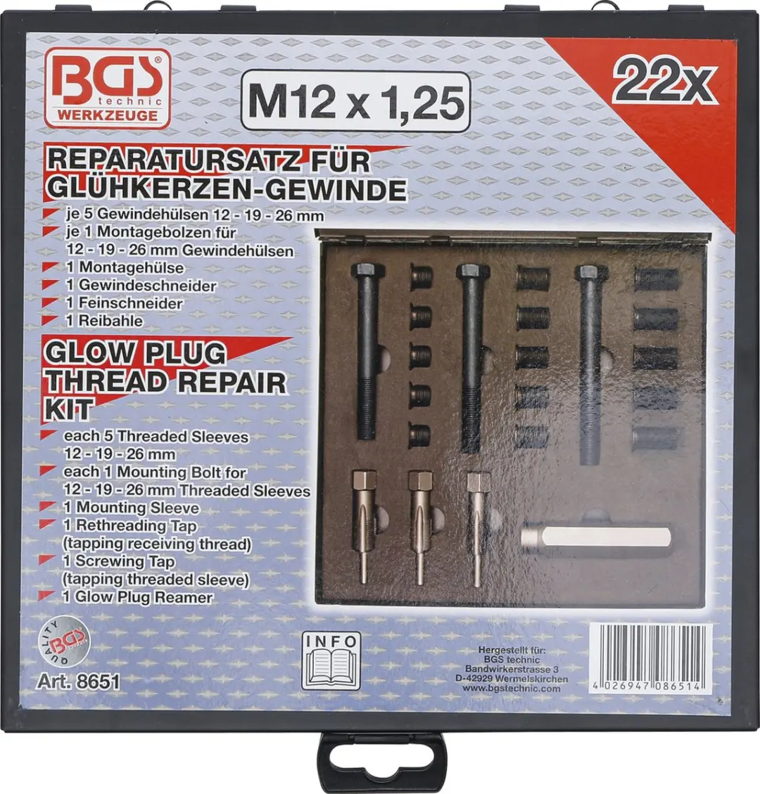 BGS technic Reparatieset gloeibougie schroefdraad M12 x 1,25 mm