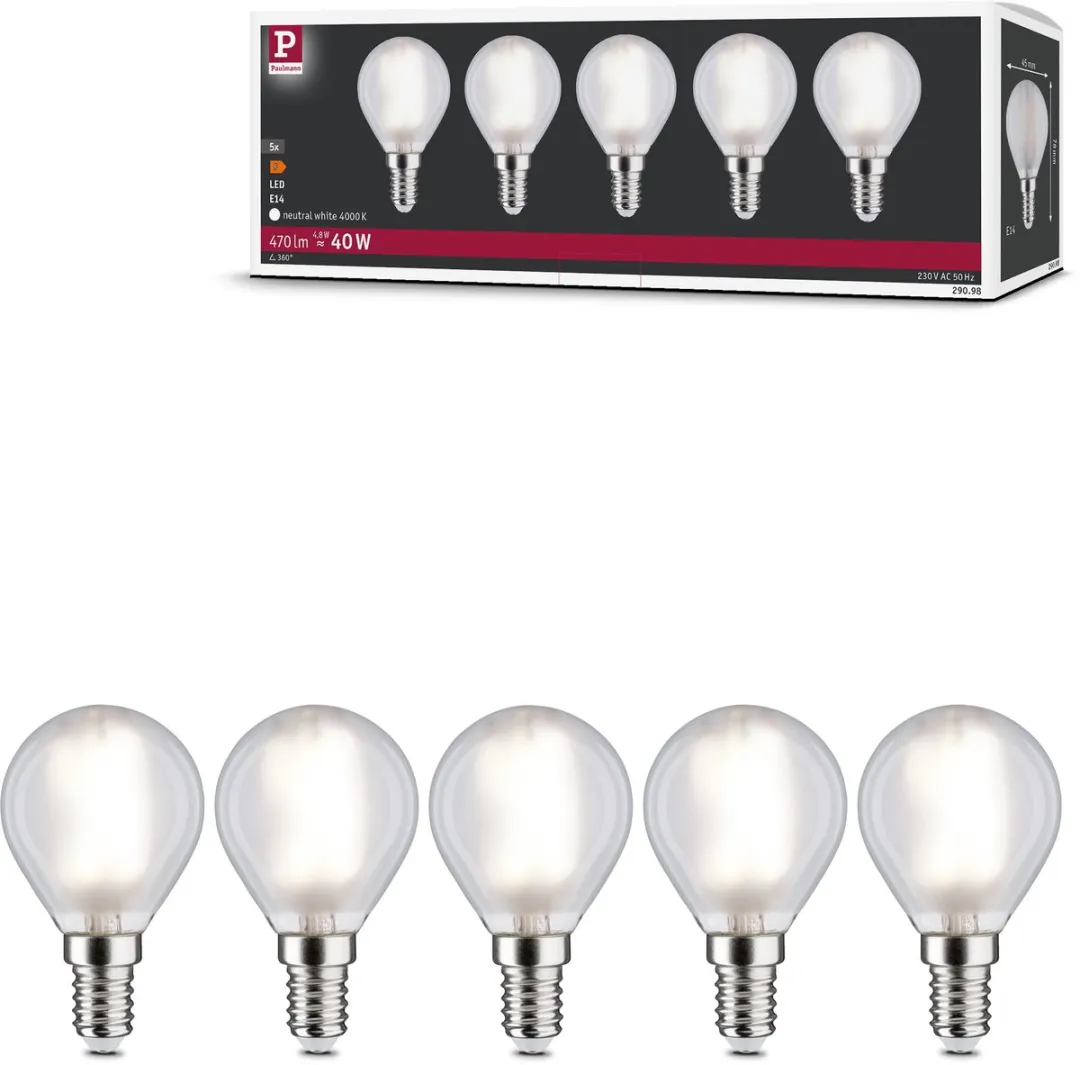 Paulmann Filament LED Kogellamp E14 5x470lm 4000K Mat - 5 Stuks