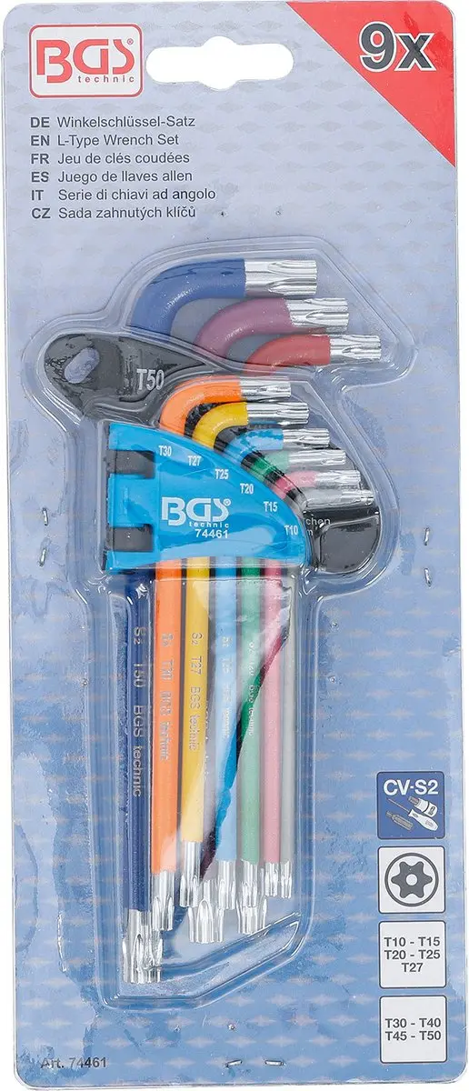 BGS technic Stiftsleutelset T10-T50 met boring - 9 delig - afbeelding 4 van 4