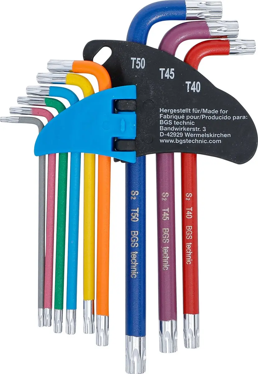 BGS technic Stiftsleutelset T10-T50 met boring - 9 delig - afbeelding 2 van 4