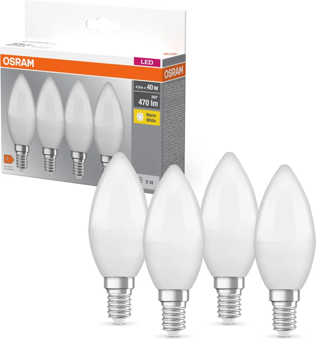 Osram LED Base Classic Candle E14 5.7W 470lm - 2700K - Mat - 40 Stuks