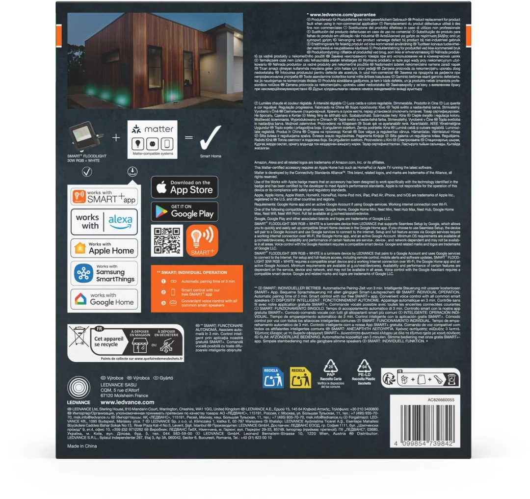 Osram SMART+ Matter Floodlight 20W RGBW - 1600lm - Donkergrijs - afbeelding 5 van 5