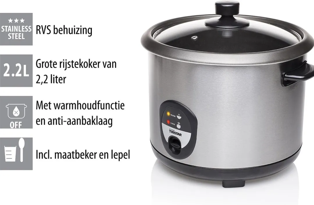 Tristar RK-6129 Rijstkoker 2.2L - 900W - RVS