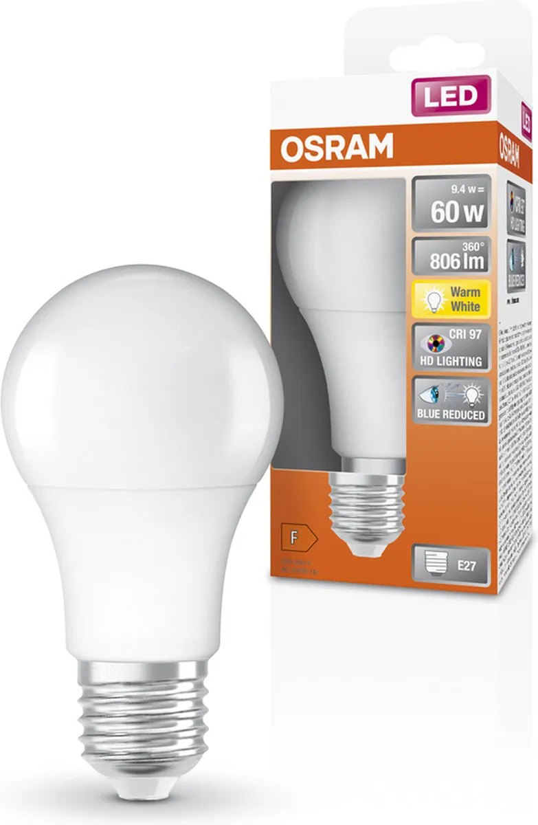 Osram LED-lamp E27 9,4W Warm wit 2700K - Helder - afbeelding 6 van 6