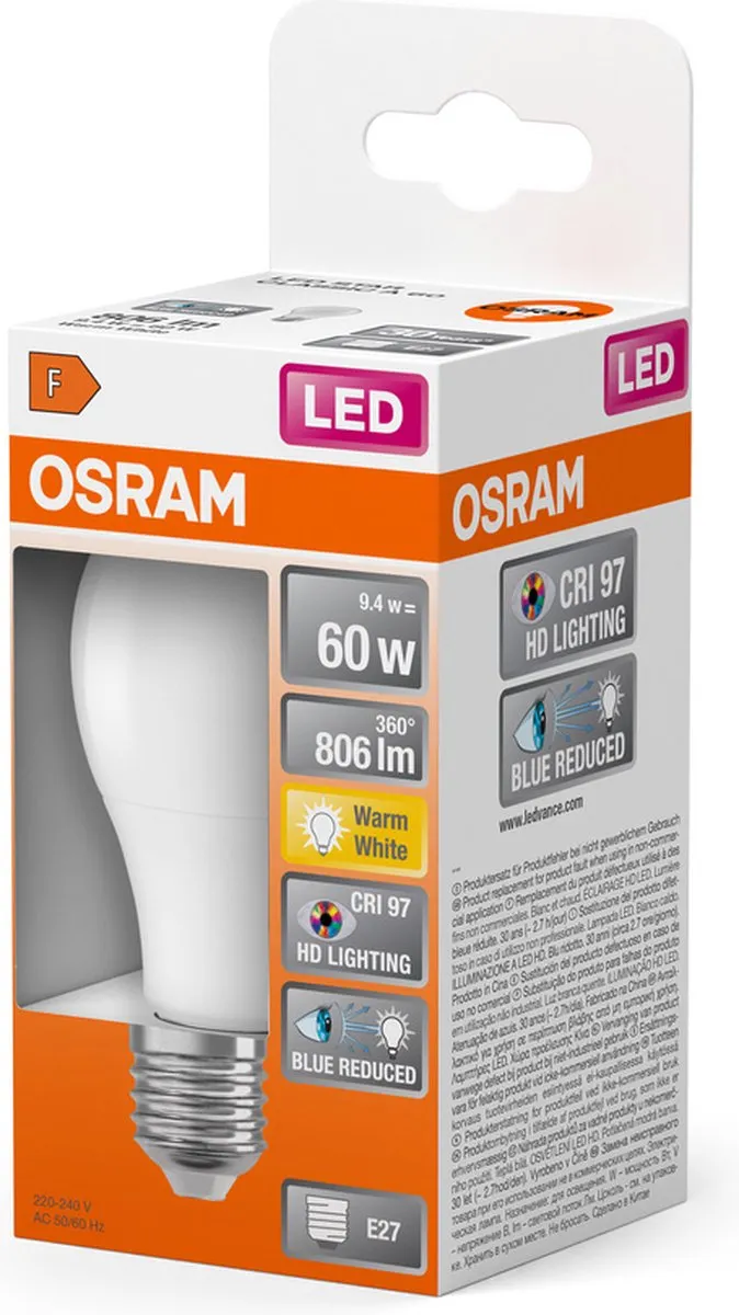 Osram LED-lamp E27 9,4W Warm wit 2700K - Helder