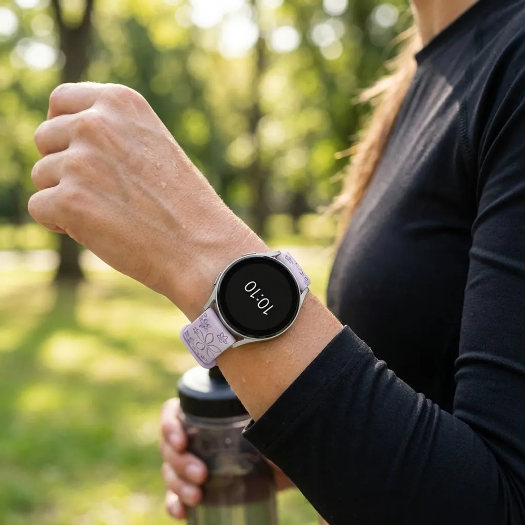 NUVEX Lavendel Violet Silicone Horlogeband 22mm - Bloemenpatroon