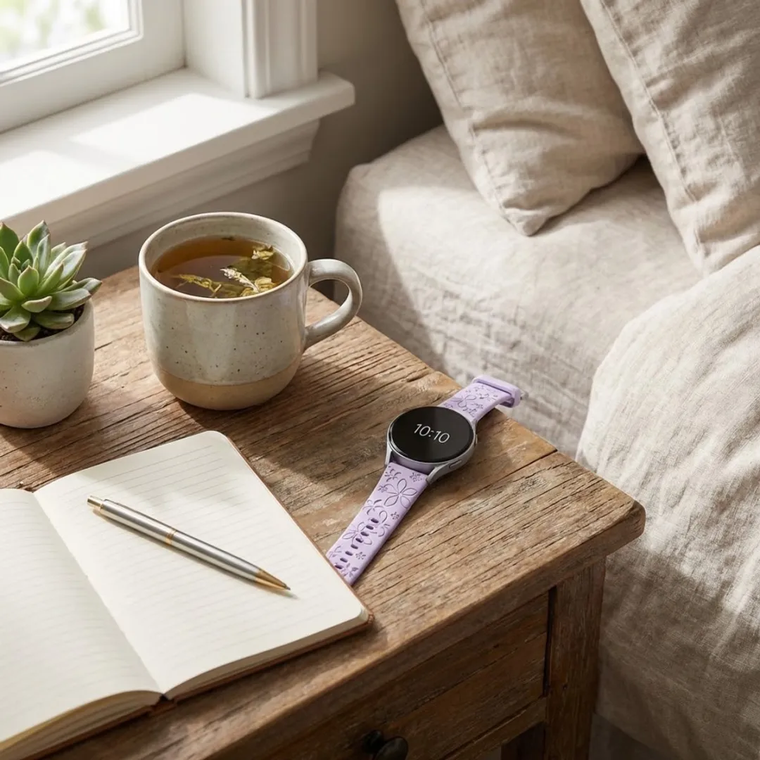 NUVEX Lavendel Violet Silicone Horlogeband 22mm - Bloemenpatroon