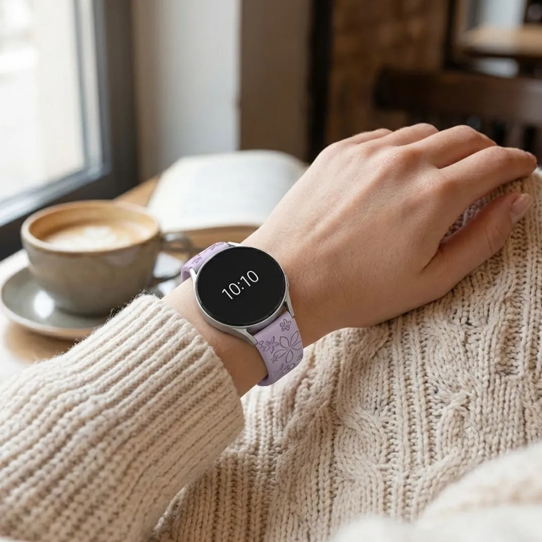 NUVEX Lavendel Violet Silicone Horlogeband 22mm - Bloemenpatroon