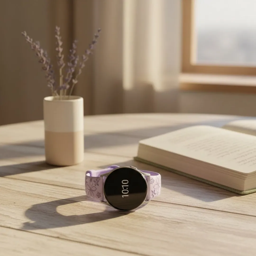 NUVEX Lavendel Violet Silicone Horlogeband 22mm - Bloemenpatroon