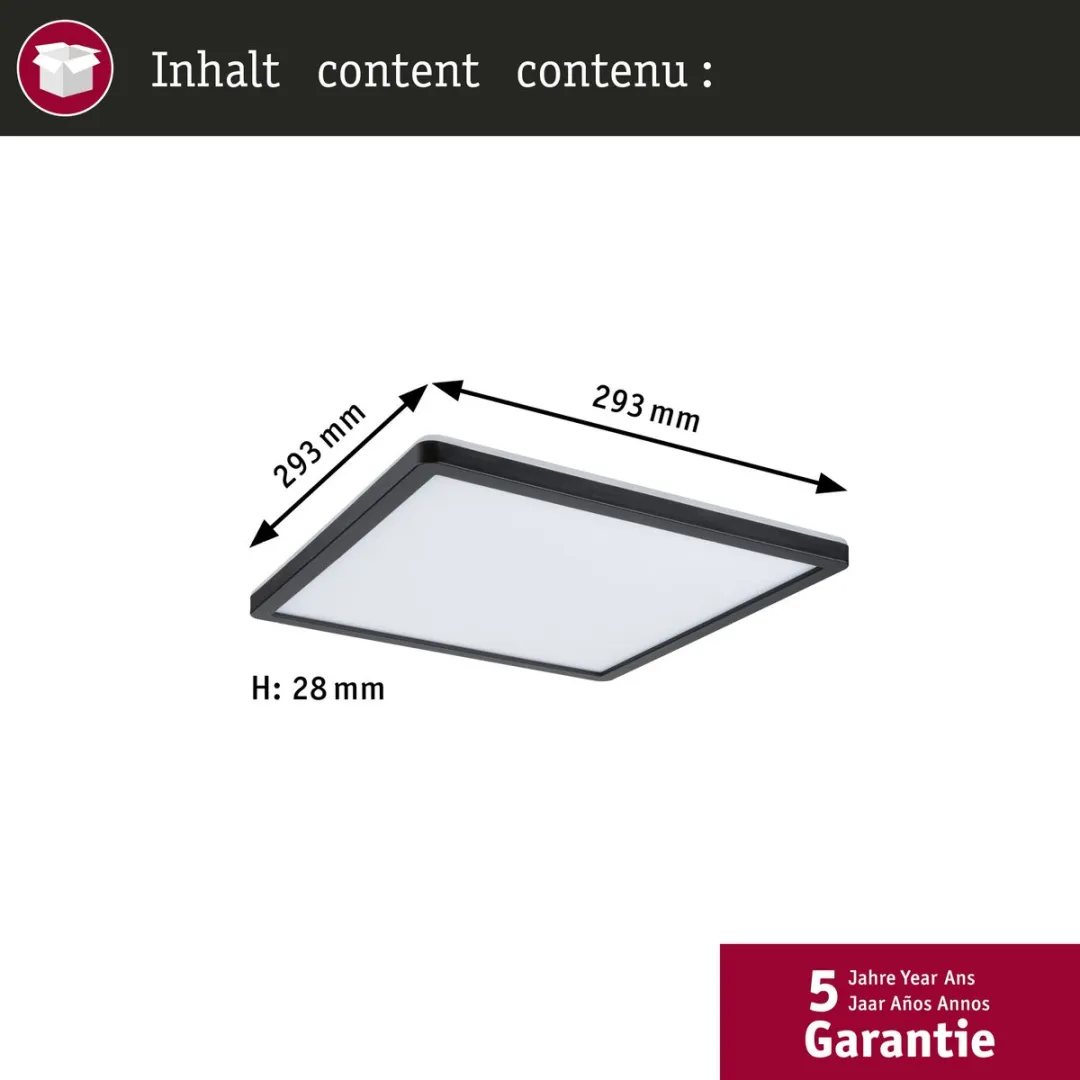Paulmann Atria Shine LED-paneel 16W 1600lm 3000K - Zwart - afbeelding 6 van 6