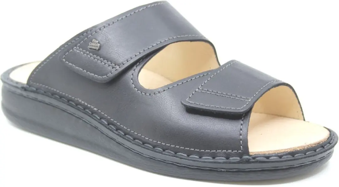 Finn Comfort, RIAD, 01505-676393, Zwarte heren slippers met klittenband sluiting
