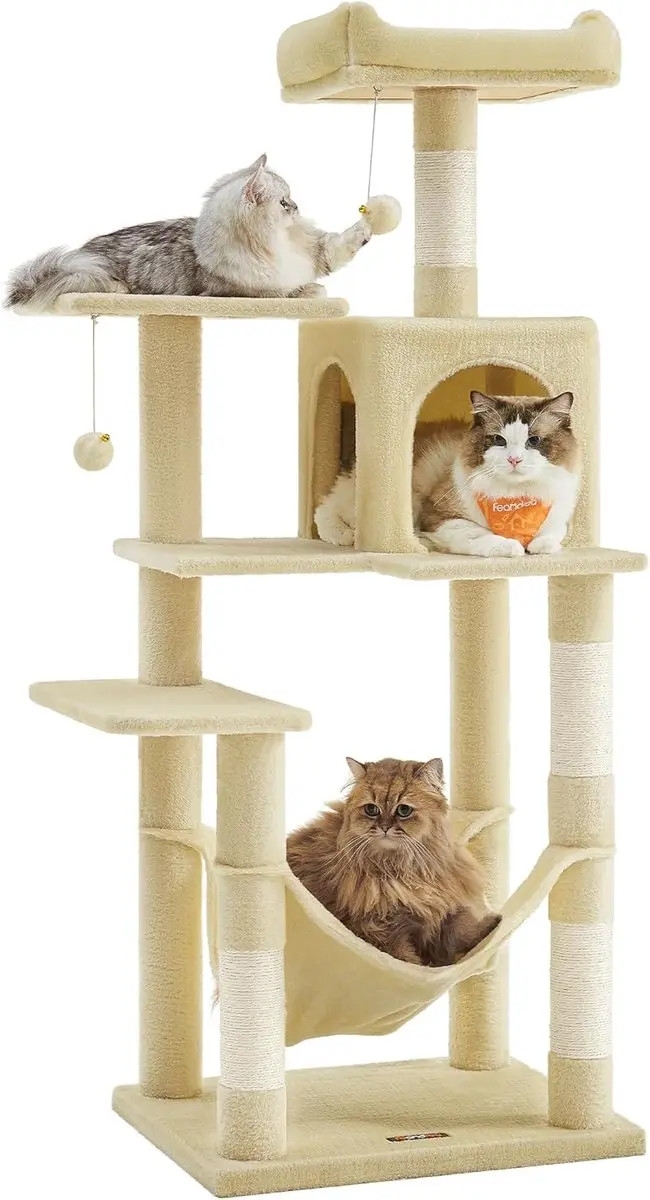 Feandrea Krabpaal, meerlaags kattenhuis, 143 cm hoog, met 4 krabpalen, 2 platfor