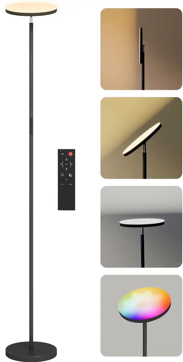 HOMCOM Floor Lamp-Stahl, Kunststoff-Ø25 x 177H cm-Schwarz