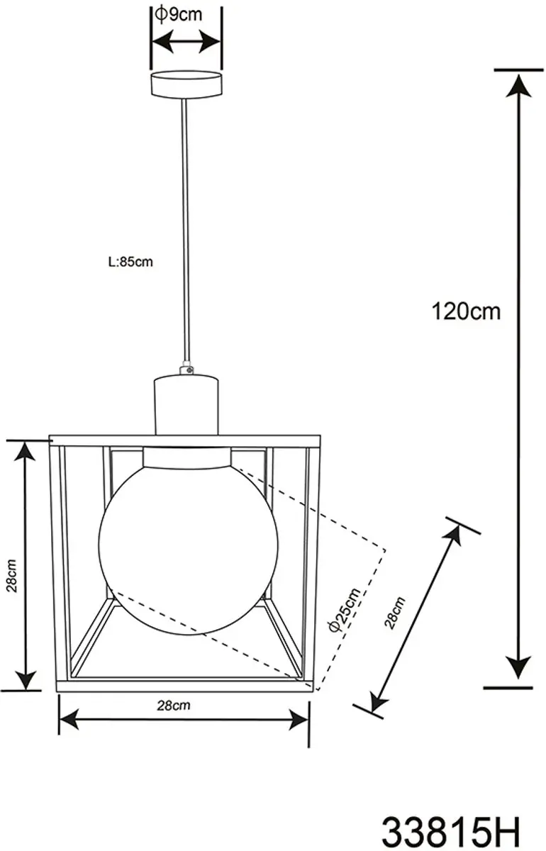 Globo Hilko 33815H Hanglamp - E27 - Zwart - afbeelding 6 van 6