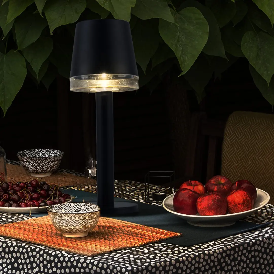 LED solarlamp Tafellamp Buitenlamp Patio lamp Tuinlamp, helder zwart kunststof,