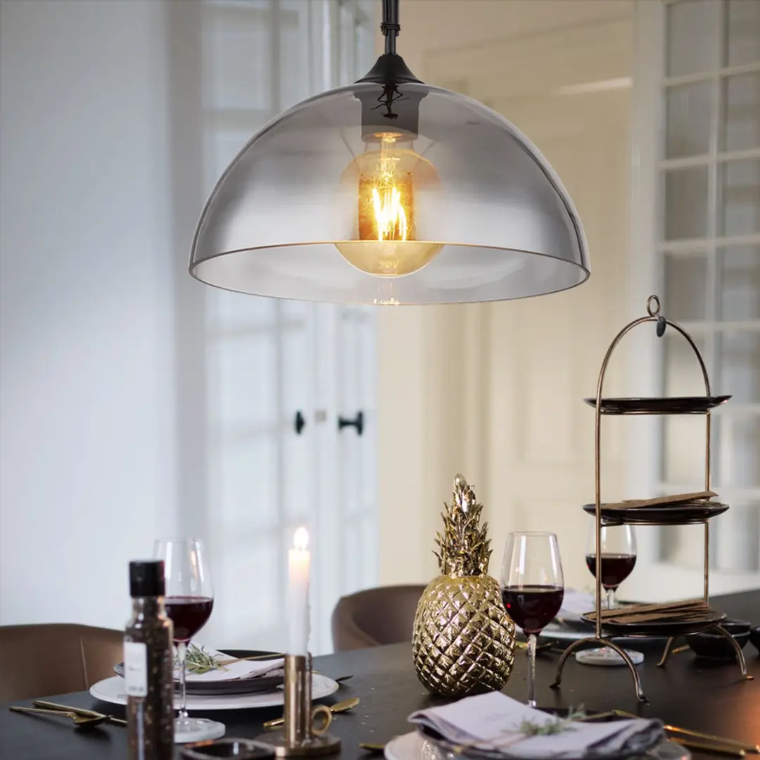 Hanglamp 1-flame glazen kap smoke Eetkamerlamp hangketting Hanglamp, metaal, 1x