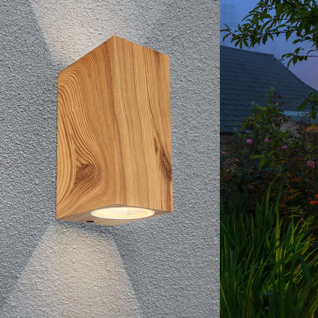 Wandlamp Up Down 2-lichts buitenlamp aluminium houtlook wandlamp glas, 2x GU10 f