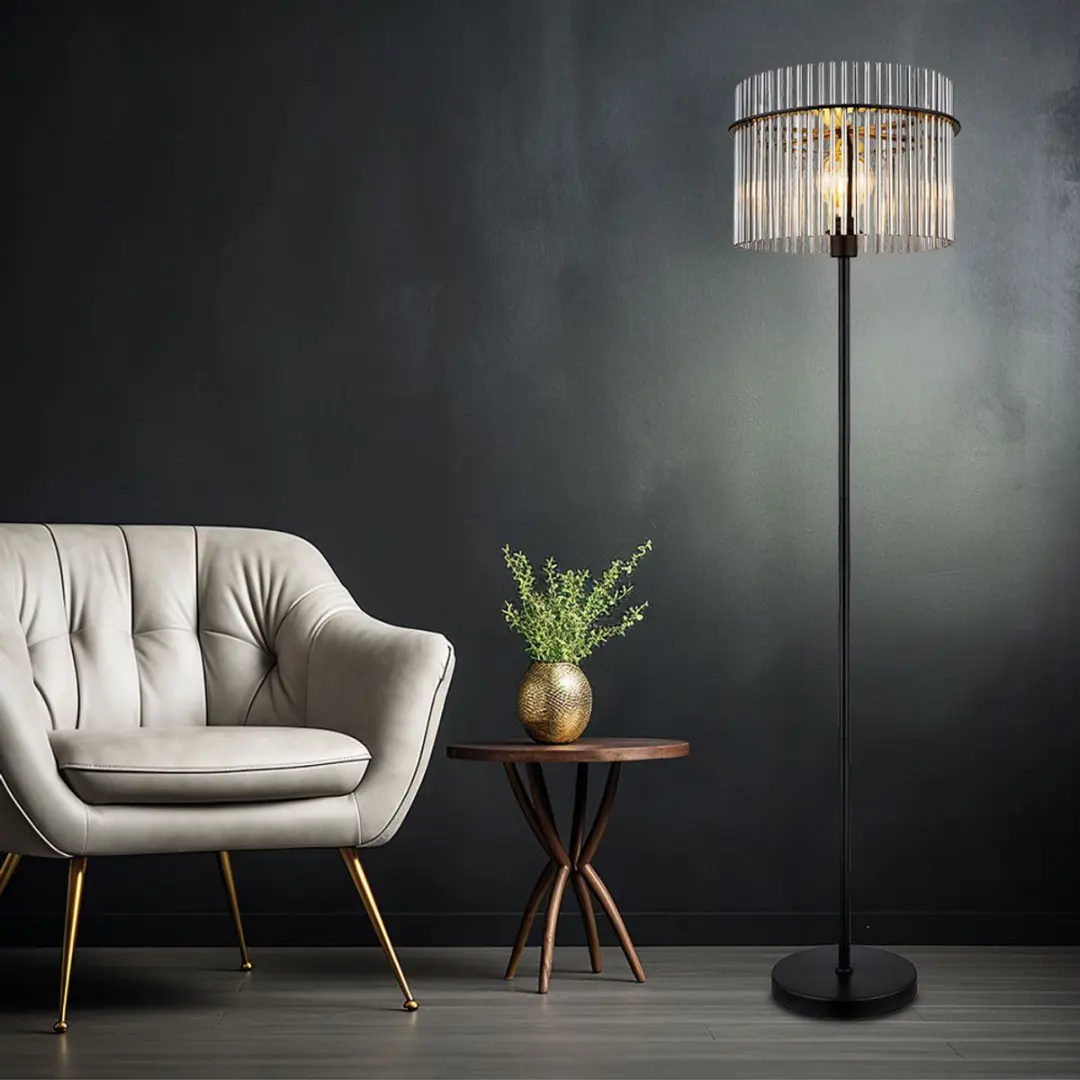 Vloerlamp Plafondlamp Slaapkamerlamp Woonkamerlamp zwart Rookkleurige glazen sta