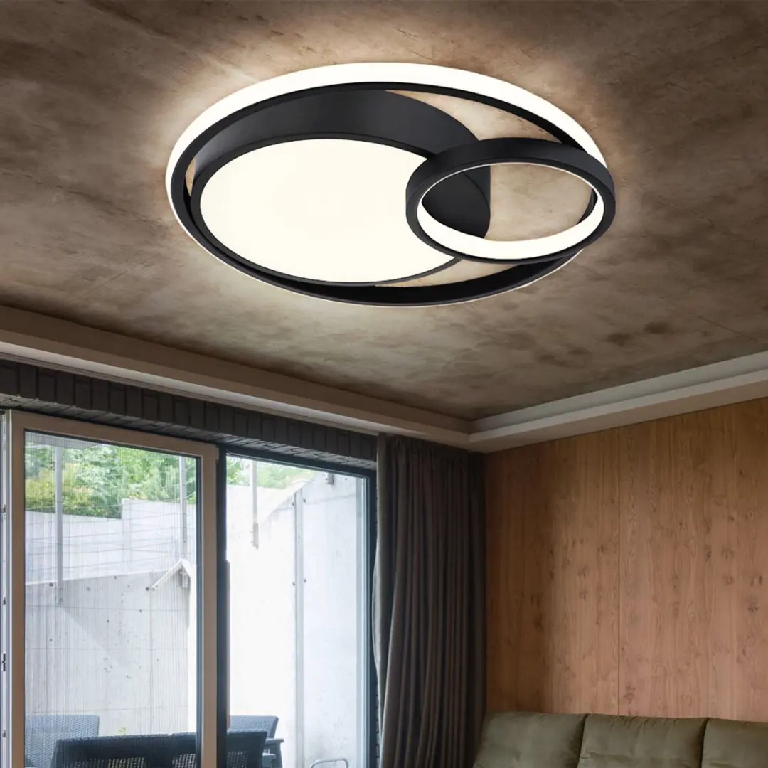 Plafondlamp Ring LED woonkamerlamp modern design, zwart mat opaal wit, 1x LED 36